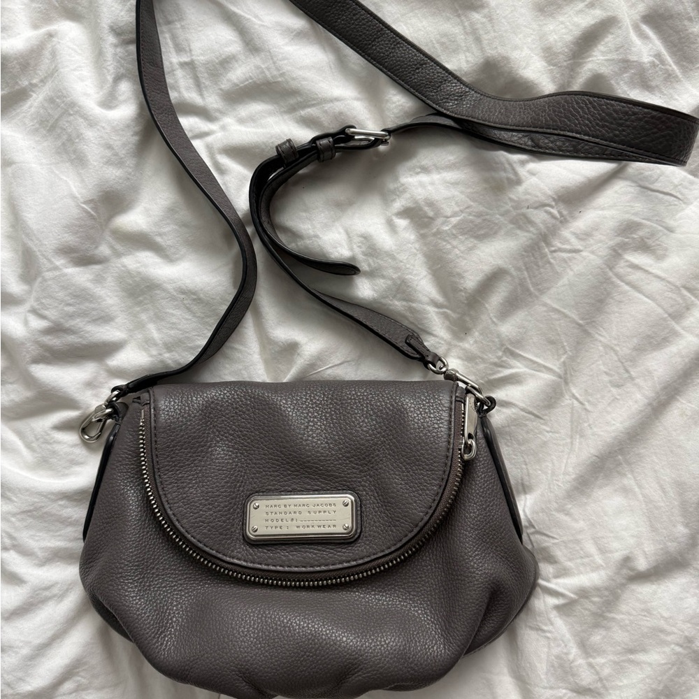 Gray Leather Crossbody Bag